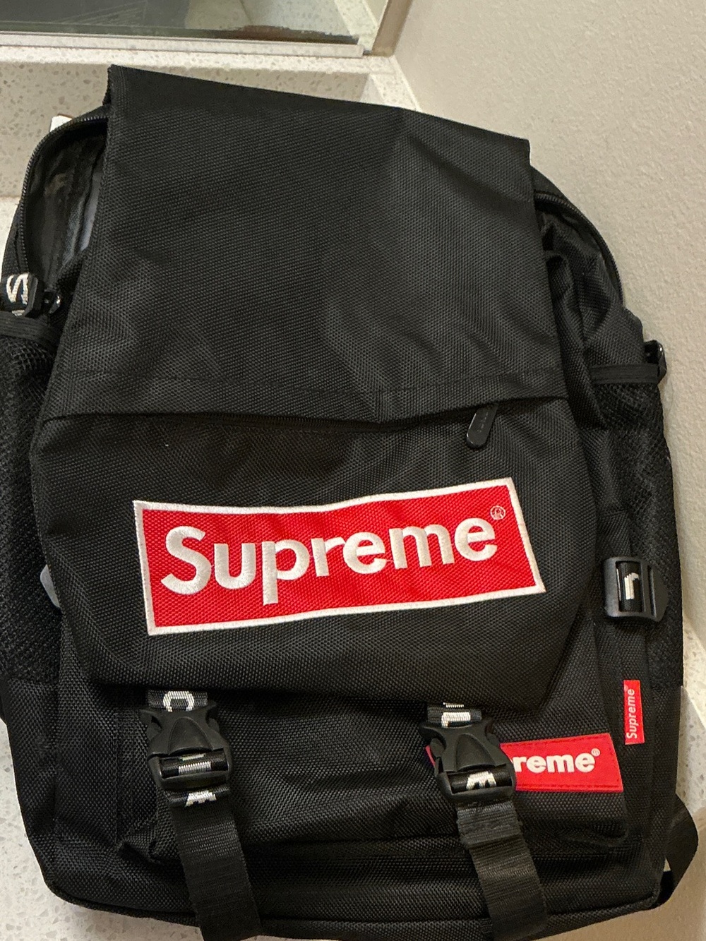 Supreme Black Backpack with Red Box Logo